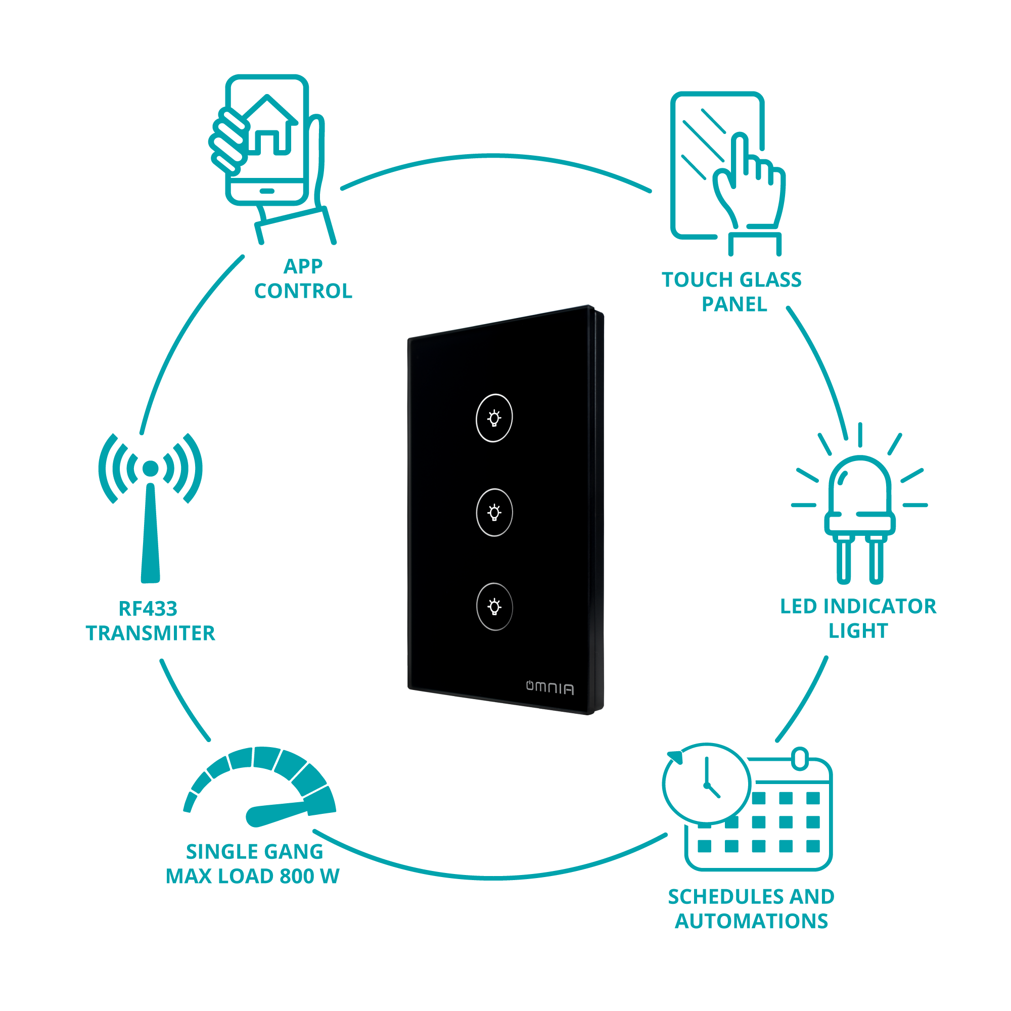 OP - Interruptor Wifi RF Vhome Live SN Sin Neutro Black Touch 3